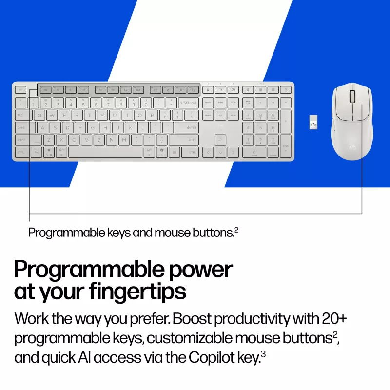 HP 490C daugiafunkcė dviejų režimų klaviatūros ir pelės rinkinys, QWERTY