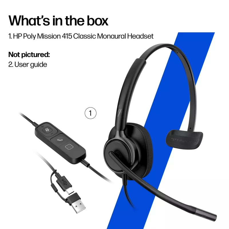 Laidinės stereo ausinės HP Poly Mission 425 USB — Bulk, svoris 132 g