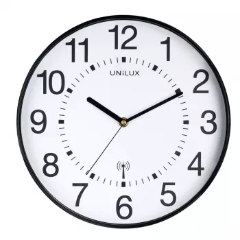 Unilux WAVE Round Black radijo bangomis sinchronizuojamas sieninis laikrodis, 30 cm skersmens, AA baterija, 1,5 V