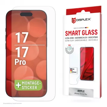 Displex Smart Glass (9H) apsauginis stiklas Apple iPhone 17/17 Pro, su montavimo lipduku, nedūžtantis
