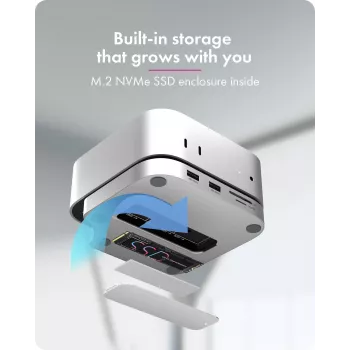 ICY BOX 7-in-1 USB Type-C DockingStation su M.2 NVMe lizdu, SSD, atminties kortele, M.2, 4 TB, USB 3.2 Gen 2 (3.1 Gen 2) Type-C, sidabrinė, aliuminis
