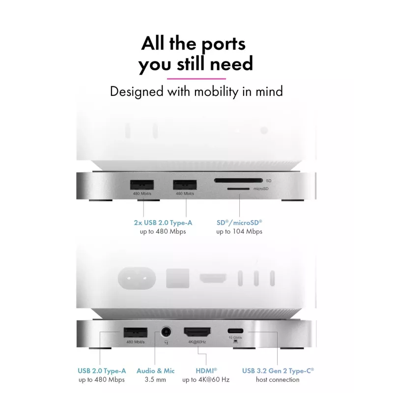 ICY BOX 7-in-1 USB Type-C DockingStation su M.2 NVMe lizdu, SSD, atminties kortele, M.2, 4 TB, USB 3.2 Gen 2 (3.1 Gen 2) Type-C, sidabrinė, aliuminis