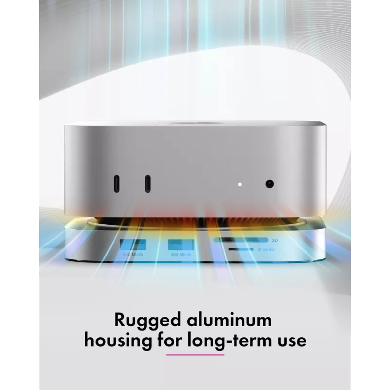 ICY BOX 7-in-1 USB Type-C DockingStation su M.2 NVMe lizdu, SSD, atminties kortele, M.2, 4 TB, USB 3.2 Gen 2 (3.1 Gen 2) Type-C, sidabrinė, aliuminis