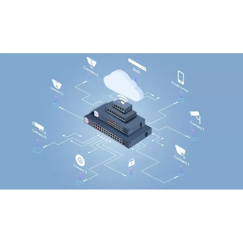 Valdomas jungiklis Hikvision DS-3E1106P-EI 4 prievadai Fast Ethernet PoE