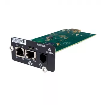 Vertiv Liebert IntelliSlot RDU120 tinklo kortelė, nuotolinio stebėjimo adapteris, RS-485, USB prievadas, UL2900-1 kibernetinio saugumo sertifikuota, 1Gb Ethernet (RDU120)