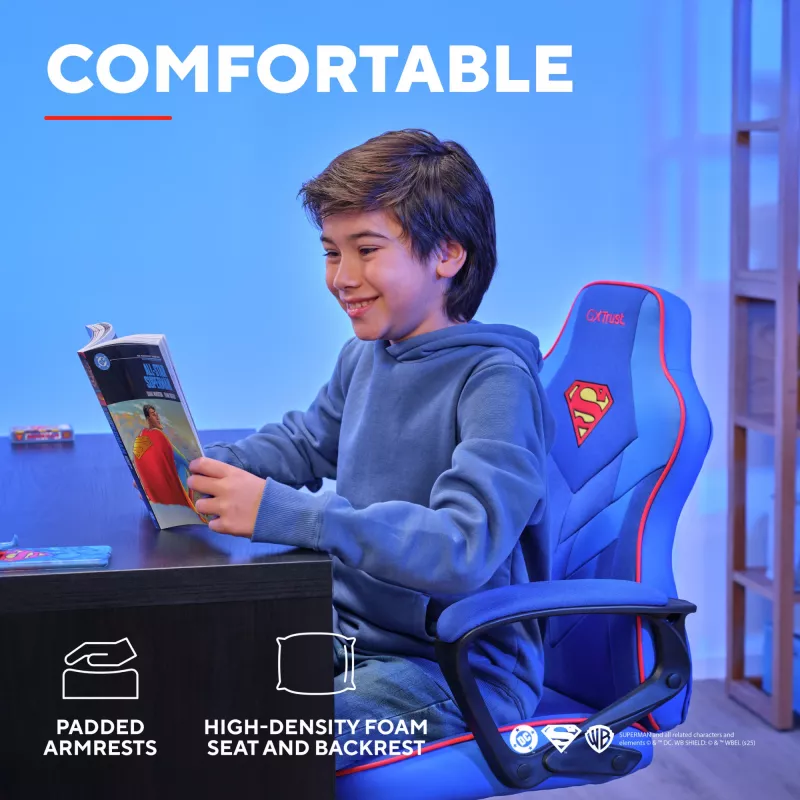 Žaidimų kėdė vaikams TRUST GXT 703SM REVVO Kids Superman Blue – ergonomiška vaikiška kėdė su reguliavimais
