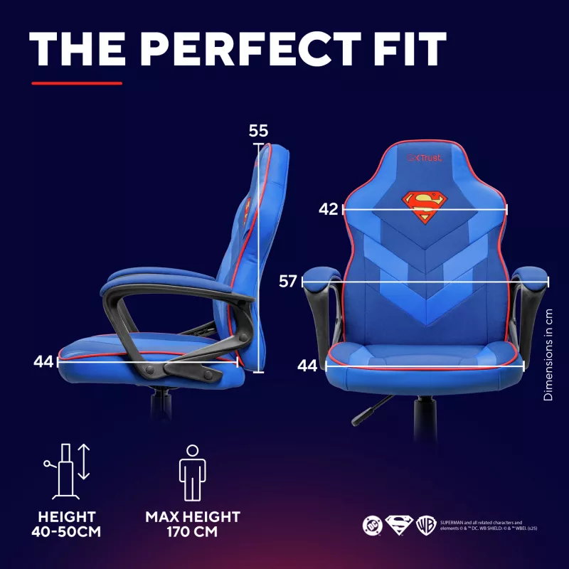 Žaidimų kėdė vaikams TRUST GXT 703SM REVVO Kids Superman Blue – ergonomiška vaikiška kėdė su reguliavimais