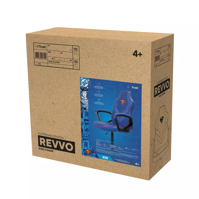 Žaidimų kėdė vaikams TRUST GXT 703SM REVVO Kids Superman Blue – ergonomiška vaikiška kėdė su reguliavimais