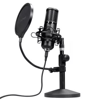 Studijinis mikrofonas TRUST GXT 269 Emita II – USB laidinis, metalinis korpusas, stalinis stovas, juodas (42×162×42 mm)