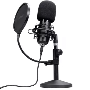 Studijinis mikrofonas TRUST GXT 269 Emita II – USB laidinis, metalinis korpusas, stalinis stovas, juodas (42×162×42 mm)