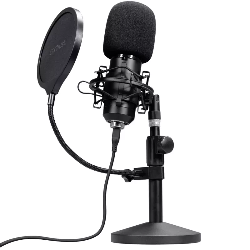 Studijinis mikrofonas TRUST GXT 269 Emita II – USB laidinis, metalinis korpusas, stalinis stovas, juodas (42×162×42 mm)