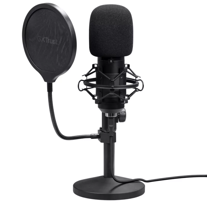 Studijinis mikrofonas TRUST GXT 269 Emita II – USB laidinis, metalinis korpusas, stalinis stovas, juodas (42×162×42 mm)