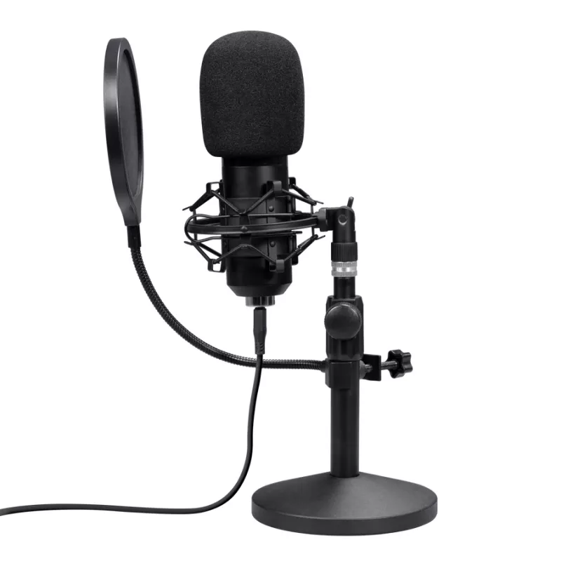 Studijinis mikrofonas TRUST GXT 269 Emita II – USB laidinis, metalinis korpusas, stalinis stovas, juodas (42×162×42 mm)