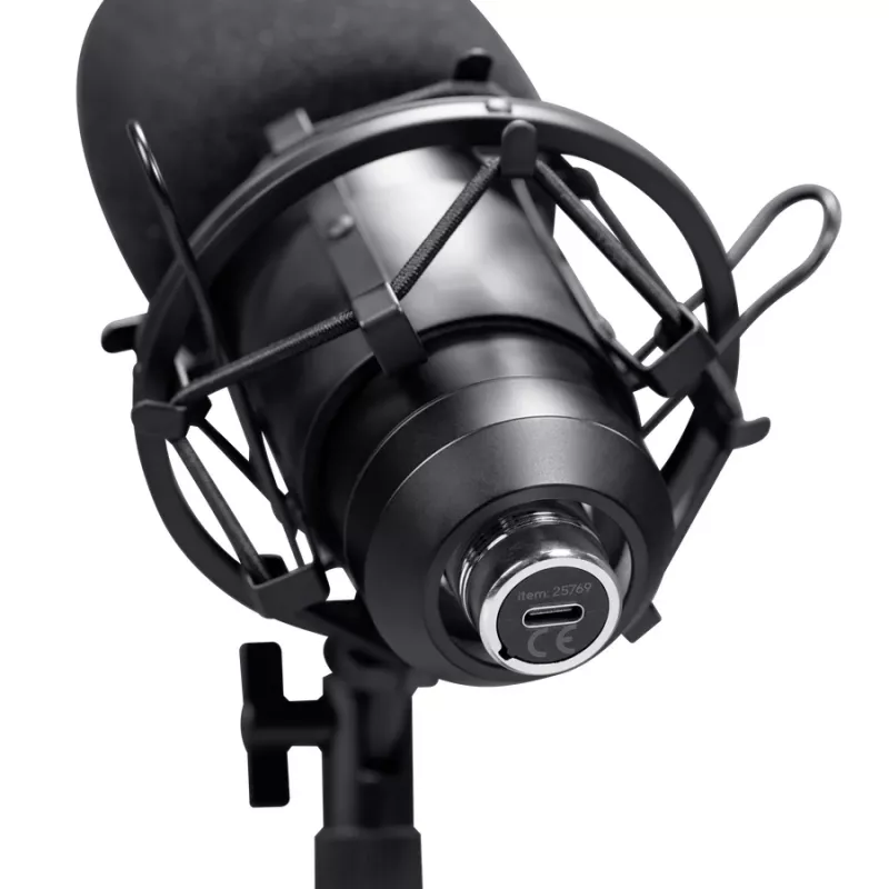 Studijinis mikrofonas TRUST GXT 269 Emita II – USB laidinis, metalinis korpusas, stalinis stovas, juodas (42×162×42 mm)