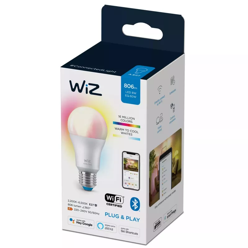 Išmanioji lemputė Telekom WiZ Bulb 8W (Eq.60W) A60 E27 – Wi‑Fi/Bluetooth, 8 kWh/1000h, 60×122 mm