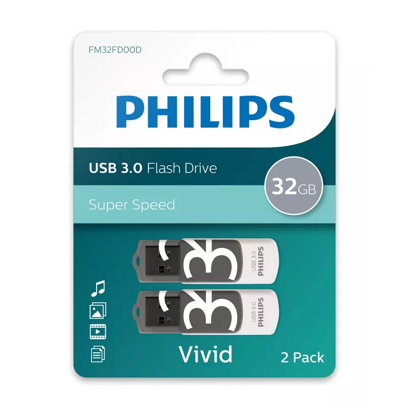 Philips FM32FD00D/00 Vivid Edition USB atmintinė 32 GB, USB 3.0, Shadow Grey, 2 vnt. paketas