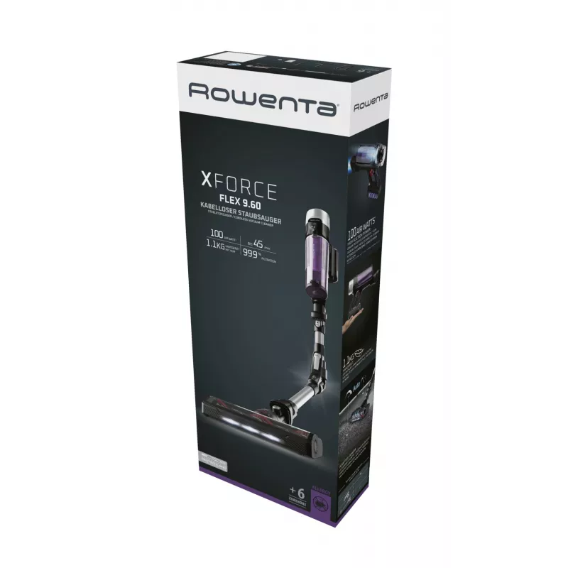 Rowenta RH2037 2-in-1 belaidis šluotinis dulkių siurblys, sausas valymas, be maišelio, 0,4 l, 250 W, juoda, violetinė