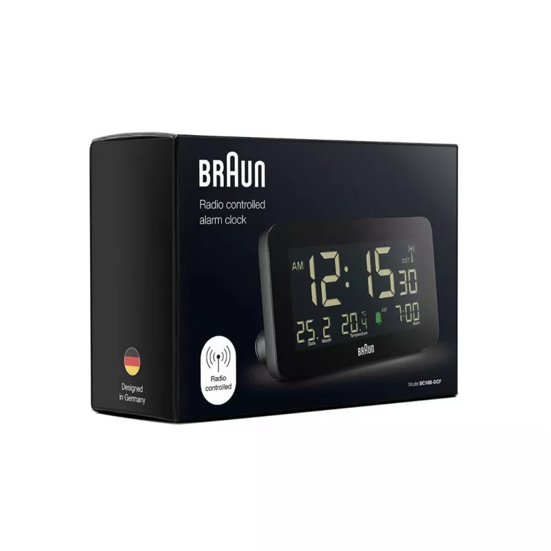 Skaitmeninis žadintuvas Braun BC10B-DCF juodas LCD su DCF radijo signalu