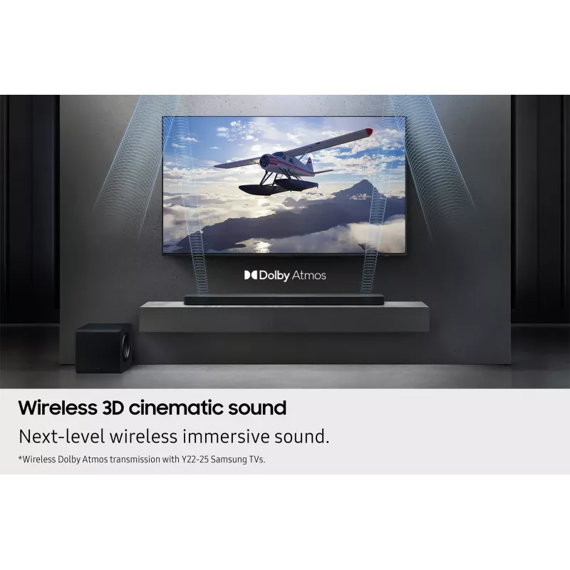 Samsung Q-series QS750F 5.1.2ch garso juosta su žemų dažnių garsiakalbiu ir galiniais garsiakalbiais (2025)