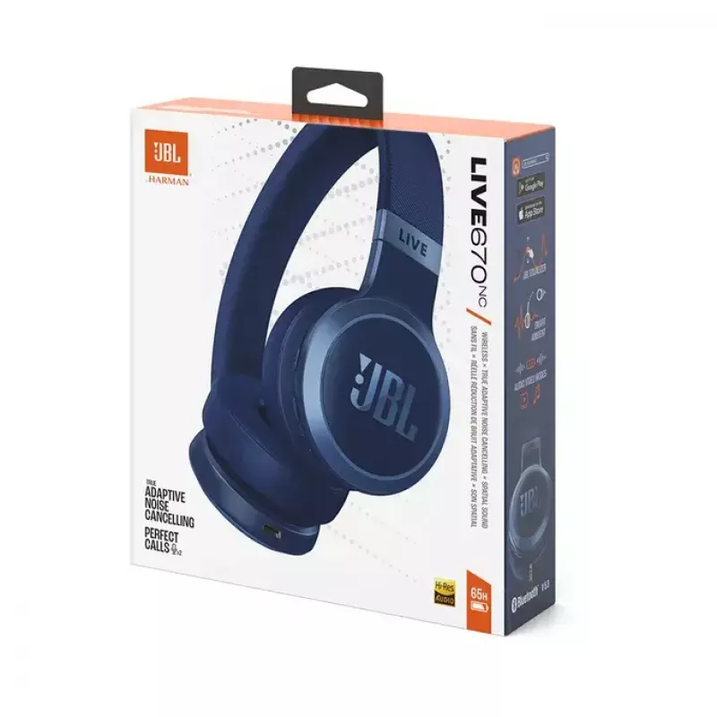 Ausinės JBL Live 670NC belaidės, lankeliu, mėlynos, Bluetooth 5.3
