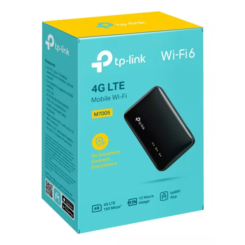 Belaidis 4G maršrutizatorius TP-Link M7005 Vienos juostos 2,4 GHz, NanoSIM, Wi-Fi 6, juodas