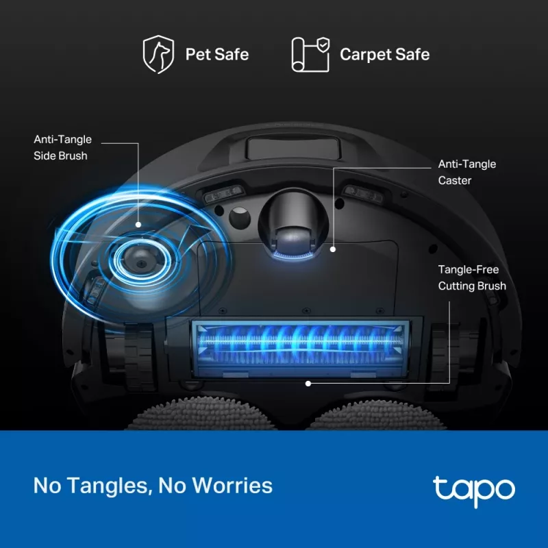 Robotinis siurblys TP-Link Tapo RV50 Pro Omni — 0,28 L dulkių talpa, 5200 mAh baterija, bazinė stotis su 3 L dulkių rezervuaru