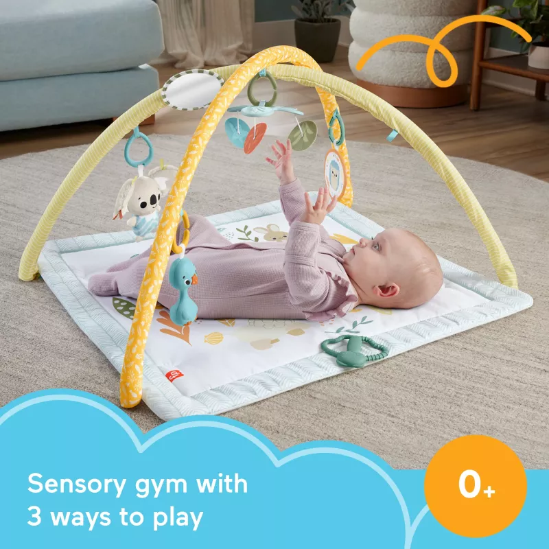 Fisher-Price Sensimals Simply Senses Newborn Gym – kūdikių kilimėlis su 6 sensoriniais žaislais