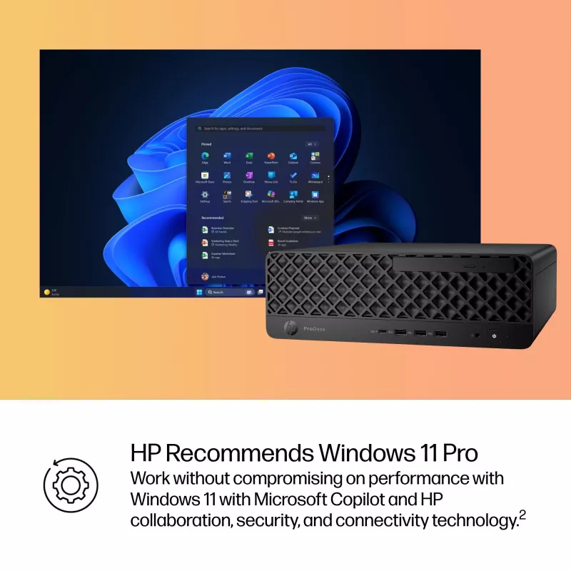 Kompiuteris HP ProDesk 4 SFF G1i AI – Intel Core Ultra 7 265 (5,3 GHz, 20 branduolių), 16 GB DDR5, 1 TB NVMe SSD, Windows 11 Pro, Wi‑Fi 6E