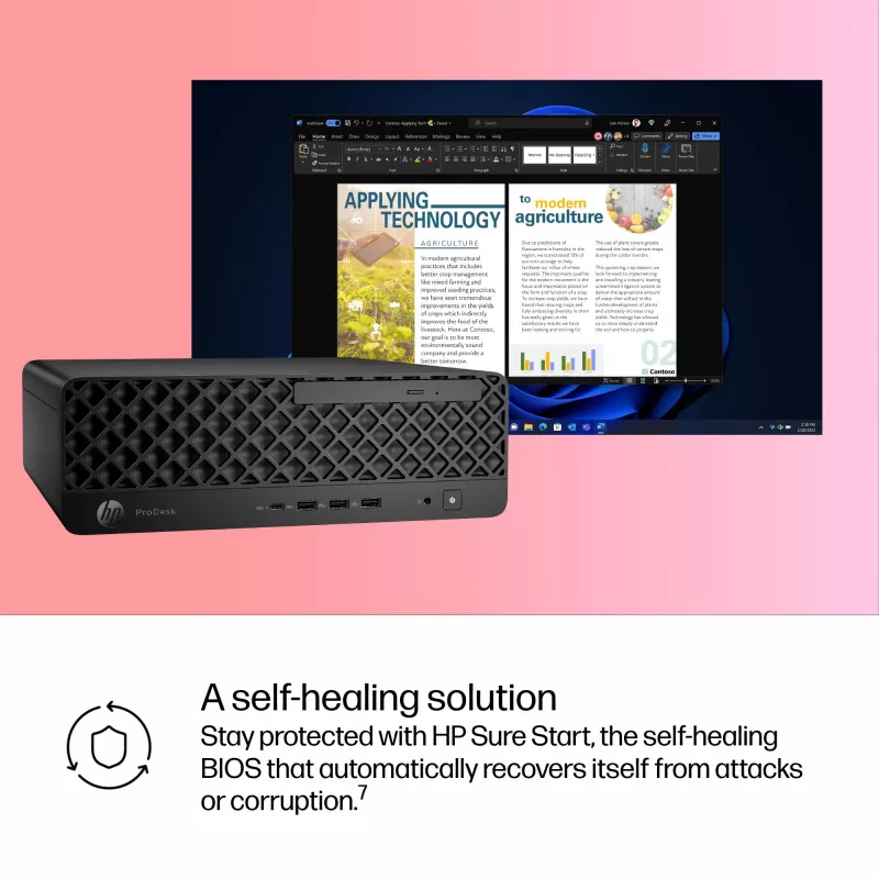 Kompiuteris HP ProDesk 4 SFF G1i AI – Intel Core Ultra 7 265 (5,3 GHz, 20 branduolių), 16 GB DDR5, 1 TB NVMe SSD, Windows 11 Pro, Wi‑Fi 6E