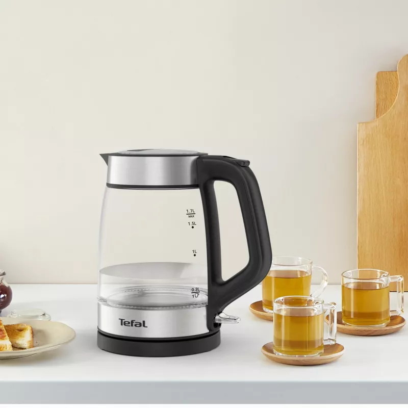Tefal Glass Kettle KI605830 elektrinis virdulys 1,7 L 2200 W juodas, sidabrinis, permatomas
