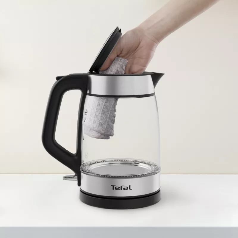 Tefal Glass Kettle KI605830 elektrinis virdulys 1,7 L 2200 W juodas, sidabrinis, permatomas