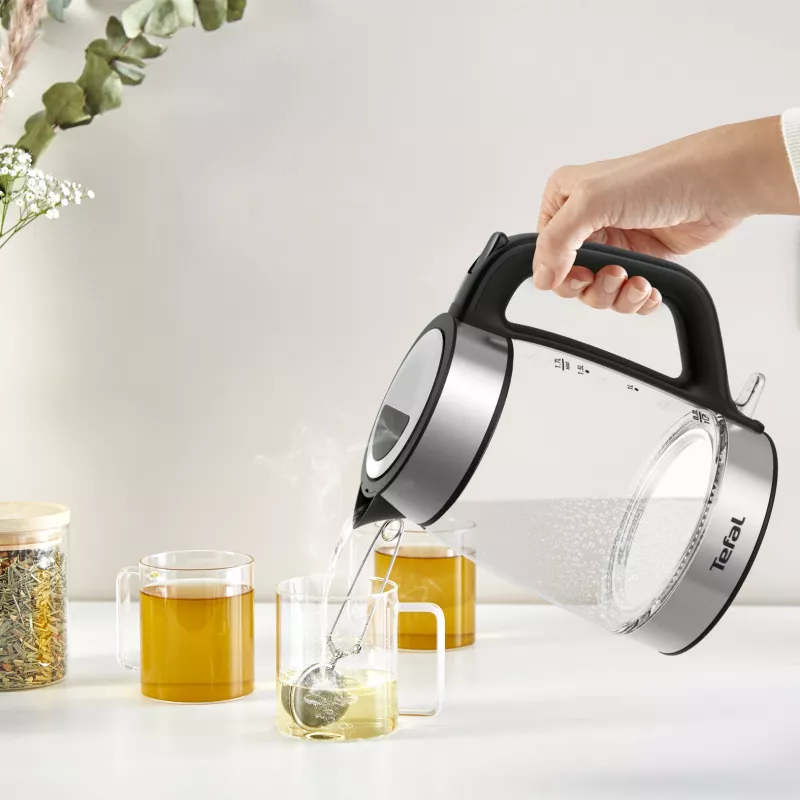 Tefal Glass Kettle KI605830 elektrinis virdulys 1,7 L 2200 W juodas, sidabrinis, permatomas