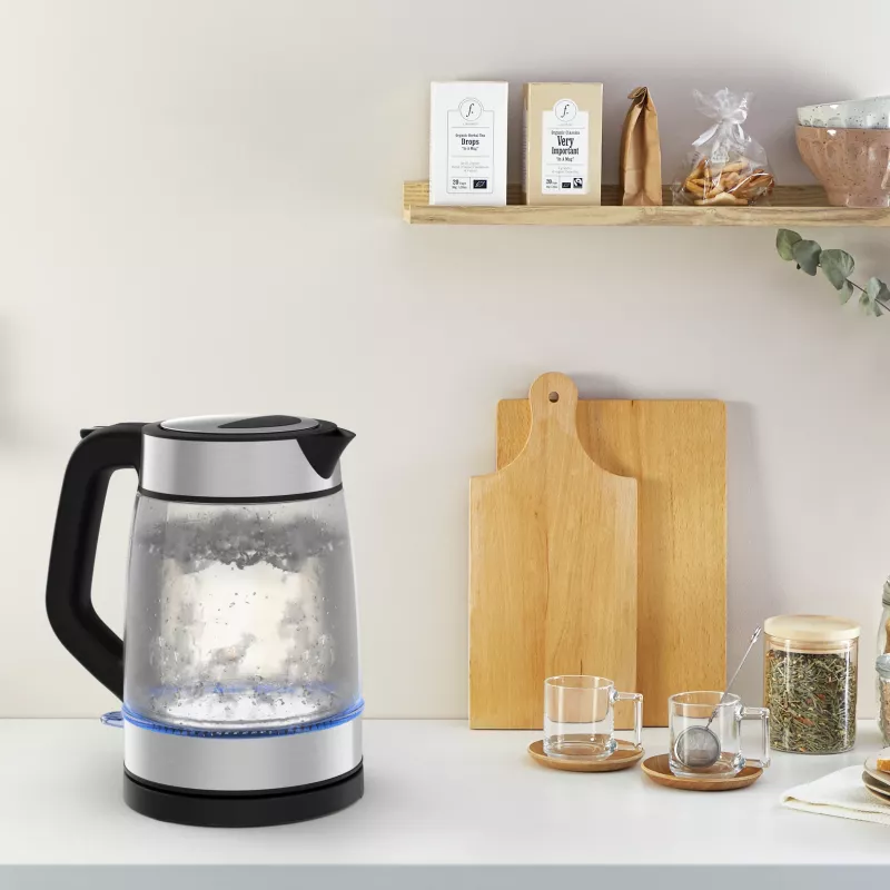 Tefal Glass Kettle KI605830 elektrinis virdulys 1,7 L 2200 W juodas, sidabrinis, permatomas