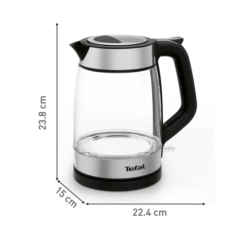 Tefal Glass Kettle KI605830 elektrinis virdulys 1,7 L 2200 W juodas, sidabrinis, permatomas