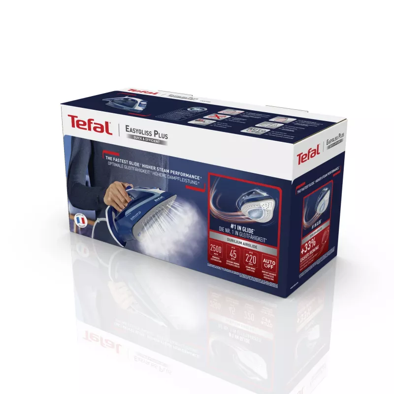 Tefal EasyGliss Plus FV5735 lygintuvas sausas ir su garais, Durilium padas, 2500 W, mėlyna, balta