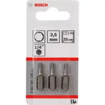 Bosch 3 vnt. apsauginių šešiakampių antgalių rinkinys 2,5 mm, 25 mm, 1/4 colio kotas