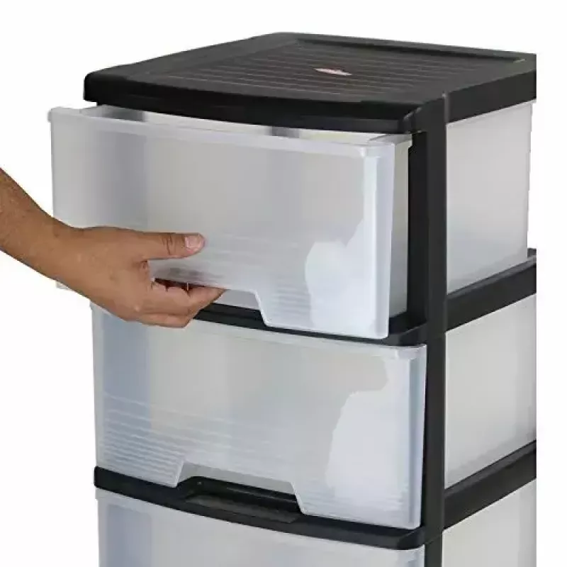 Spintelė su stalčiais Curver 0806770146 — 5 stalčių, po 20 l, juoda/permatoma, 37×39×100 cm