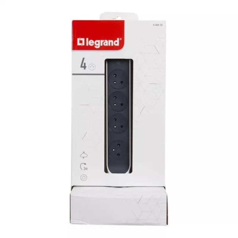 Legrand 049410 ilgintuvas 2 m 4 kištukiniai lizdai Vidaus patalpoms Pilka, Balta