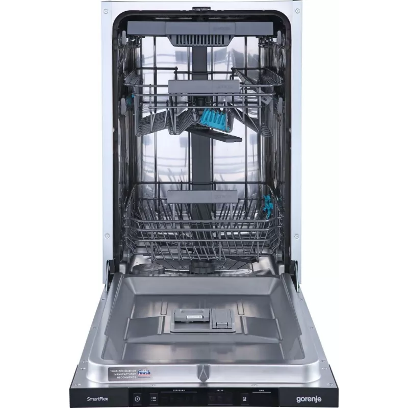 Indaplovė Gorenje GV561D10 BK070, visiškai įmontuojama, siaura (45 cm), balta, juoda, su mygtukais