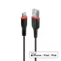 Lindy 1m sustiprintas USB A – Lightning laidas, 1 m, juodas