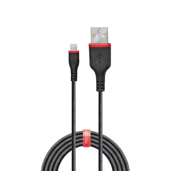 Lindy 1m sustiprintas USB A – Lightning laidas, 1 m, juodas