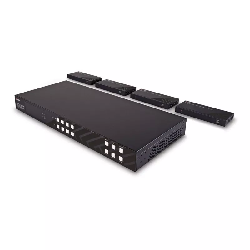 Lindy 150 m Cat.6 4x4 HDMI 4K60 HDBaseT matricinis prailgintuvas, 3840 x 2160 pikselių, AV siųstuvas ir imtuvas, laidinis, juodas