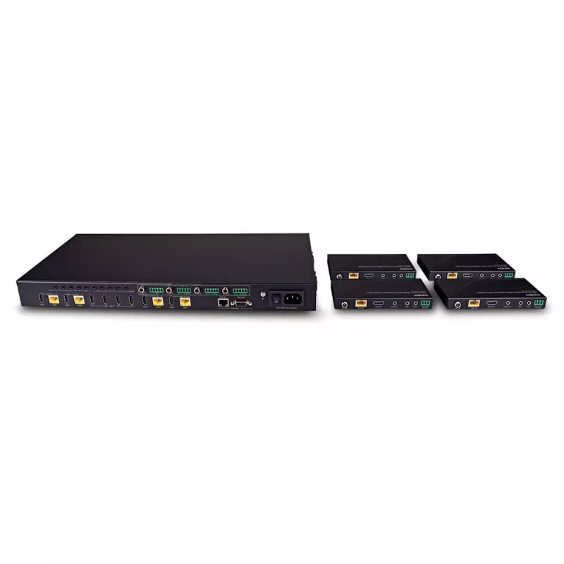 Lindy 150 m Cat.6 4x4 HDMI 4K60 HDBaseT matricinis prailgintuvas, 3840 x 2160 pikselių, AV siųstuvas ir imtuvas, laidinis, juodas