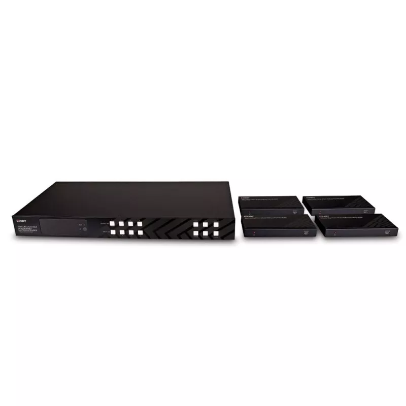 Lindy 150 m Cat.6 4x4 HDMI 4K60 HDBaseT matricinis prailgintuvas, 3840 x 2160 pikselių, AV siųstuvas ir imtuvas, laidinis, juodas