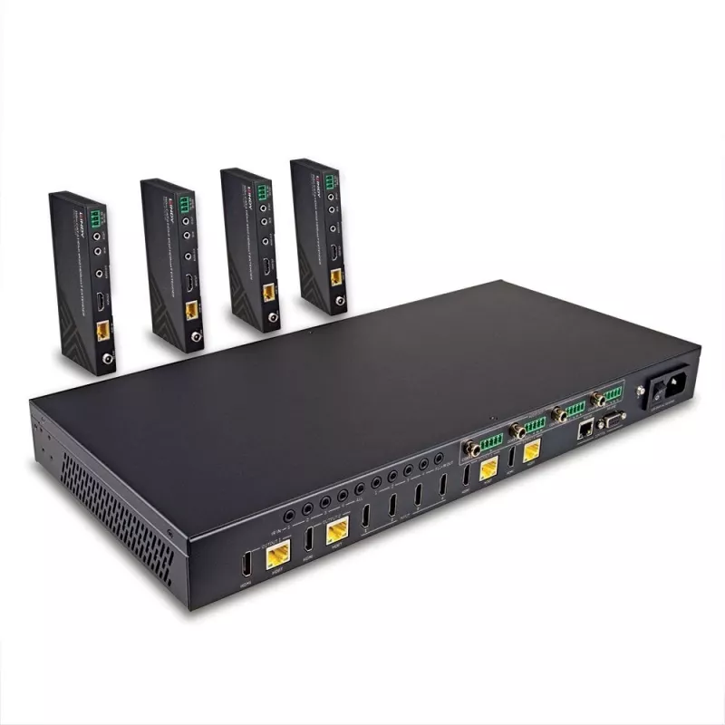 Lindy 150 m Cat.6 4x4 HDMI 4K60 HDBaseT matricinis prailgintuvas, 3840 x 2160 pikselių, AV siųstuvas ir imtuvas, laidinis, juodas