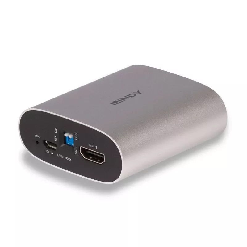 Lindy 4K60 HDMI eARC garso išskyriklis, Micro-USB B, 65 mm, 70 mm, 27 mm, 83 g, 0 - 40 °C