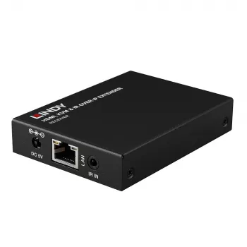 Lindy HDMI, KVM ir IR per IP plėtiklis, imtuvas ir siųstuvas, 150 m, Cat5e/Cat6, juodas, metalinis