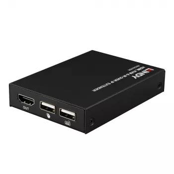 Lindy HDMI, KVM ir IR per IP plėtiklis, imtuvas ir siųstuvas, 150 m, Cat5e/Cat6, juodas, metalinis
