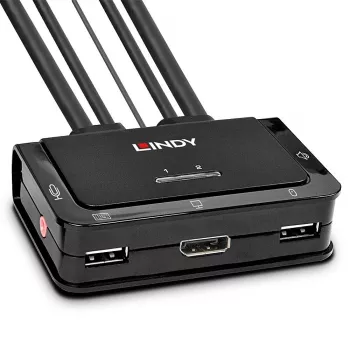 Lindy 2 prievadų DisplayPort 1.2, USB 2.0 ir garso laidas KVM jungiklis