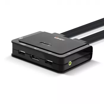 Lindy 2 prievadų DisplayPort 1.2, USB 2.0 ir garso laidas KVM jungiklis